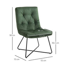 homcom Sedia per Soggiorno, Cucina o Sala da Pranzo Moderna e Imbottita in Metallo Nero e Tessuto Verde 55x75x90cm