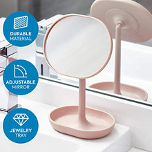 iDesign Specchietto bagno da appoggio, Piccolo specchio rotondo in plastica, Specchio bagno girevole con mensola per make up e trucchi, rosa