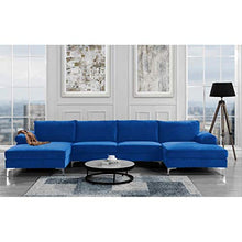 BHDesign Amanda XL New – Divano angolare Panoramique Xtra Large – Moderno – Velluto – Colore Blu