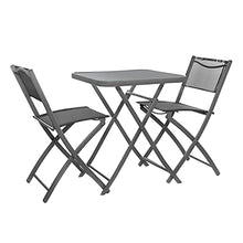 Set tavolo grigio con 2 sedie pieghevoli, in ferro e textilene Grigio