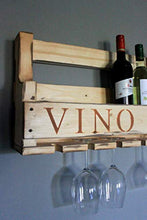 Dekorie Cantinetta in legno da parete – con porta bicchieri e scritta Vino – effetto ruggine – già montata – Scaffale per bottiglie di vino e bicchieri di vino