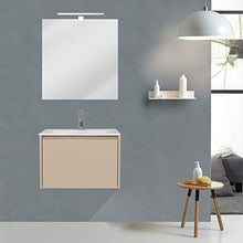 OrionShop Mobile Bagno Sospeso Leda da 60cm Tortora Opaco con Lavabo Specchio e Lampada LED Inclusi