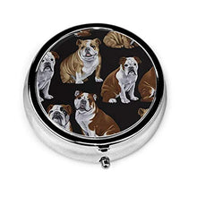 Scatola rotonda per medicina portatile, mini pillole in metallo, dispenser per pillole, borsa da tasca, regalo da viaggio, bulldog inglese