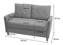 Mendler Divano a 2 posti Relax TV con vano Contenitore HWC-H23 Tessuto Grigio