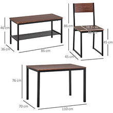 giordano shop Set Tavolo 2 Sedie e Panca in Metallo e Legno Nero e Marrone
