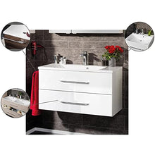 Fackelmann – Set di mobili da bagno B. Clever 2 pezzi 120 cm Bianco con mobiletto da bagno con lavabo in marmo e armadietto a specchio LED