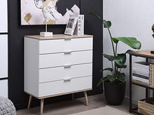 Beliani Cassettiera Bianca e MDF Colore Legno Chiaro con 4 Cassetti 93 x 79 cm Walpi