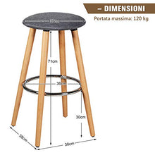 COSTWAY Set da 2 Sgabelli da Bar Alti Rotondi, Sedia per Cucina con Poggiapiedi, Gambe in Legno, Grigio