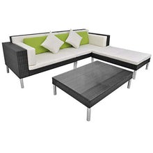 SKM Set Divani da Giardino 4 pz con Cuscini in Polyrattan Nero (51.2kg)