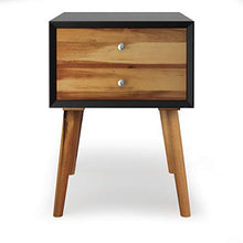 GOPLUS Comodino con 2 Cassetti, Tavolino con 4 Gambe per Camera da Letto, Comodino Stabile e Resistente, Buona Capacità di Carico, di Legno di Acacia, 40 x 40 x 59 cm (Nero e Legno)