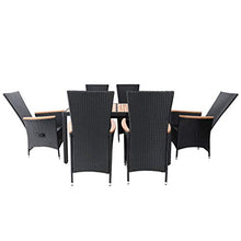 SKM Set da Pranzo da Giardino 7 pz in Polyrattan e Acacia Nero (66.5kg) Nero-8013