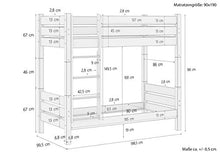 Erst-Holz Solido Letto a Castello per Adulti 90x190 con doghe rigide e divisibile 60.16-09-190T100