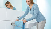 Porta asciugamani a bracci girevoli tesa Moon, look acciaio inox, autoadesivo, tecnologia di montaggio adesiva, 83mm x 50mm x 456mm