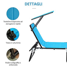 Outsunny Sdraio da Giardino Pieghevole con Tettuccio e Rivestimento in Gommapiuma, Lettino Prendisole con Schienale Regolabile 66x164x84.5cm Blu
