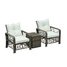 Outsunny Set 2 Poltrone da Giardino e Tavolino Contenitore in Rattan PE e Acciaio, Arredamento da Esterno Grigio e Beige