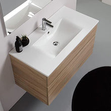 Kiamami Valentina MOBILE BAGNO SOSPESO MODERNO 90CM QUERCIA NATURALE CON SPECCHIO | SOLE
