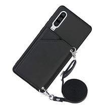 Lanyard - Custodia a portafoglio per Huawei P30, colore: Nero
