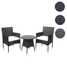 Mendler Salottino polyrattan HWC-G27 tavolino con 2X poltrone Marrone Cuscini Avorio