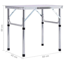 vidaXL Tavolo Pieghevole da Campeggio Bianco in Alluminio 60x45cm