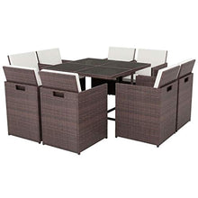 FAMIROSA Set da Pranzo da Giardino 9 pz con Cuscini Polyrattan Marrone-2544
