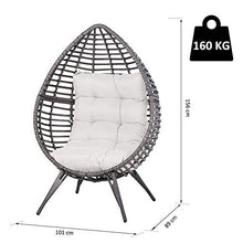 Outsunny Poltrona da Esterno in Rattan con Cuscino Grigio e Beige Forma a Goccia 101x89x156cm