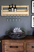 Scaffale da Vino in Legno per la Parete - con portabicchieri - Natura - Pronto per Il Montaggio - scaffale per Bottiglie e Bicchieri da Vino