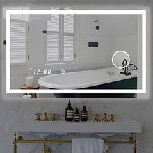 Specchio retroilluminato a Specchio, Specchio da Bagno Rettangolare Illuminato a LED Senza Cornice, Lente d'Ingrandimento + Smart Touch + Anti-Appannamento
