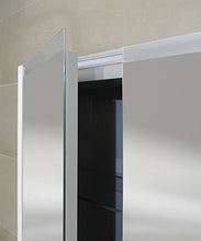 Armadietto bagno specchio a tre ante e ripiani, moderno illuminazione led
