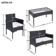 SUFUBAI - Set di mobili da balcone, 4 pezzi, set di mobili da giardino in rattan, sedia in vimini, per cortile, portico, giardino, piscina, balcone
