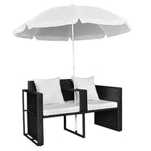 vidaXL Set Divano da Giardino in Polyrattan con Parasole Nero Sofa da Esterno - Arredi Casa