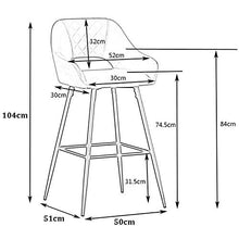 Sgabello da bar in velluto imbottito, sedie con braccioli e braccioli da cucina, sgabello alto, supporto Black Metal Legs per casa, cucina e counter (2, oro)