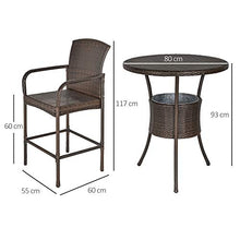Outsunny Set 5 Pezzi Tavolino con 4 Sedie da Giardino Alte in Rattan Sintetico con Secchiello per Ghiaccio, Marrone