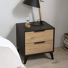 VS Venta-stock Comodino Koln 2 cassetti Color Nero/Legno, 45 cm (Larghezza) 40 cm (profondità) 51,4 cm (Altezza)