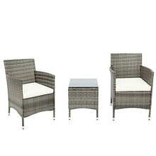 Belissy Set di mobili da giardino in rattan sintetico, poltrone da giardino moderne, mobili da balcone, set da 2 persone, 1 tavolo e 2 poltrone, set per balcone e terrazzo (rattan grigio)