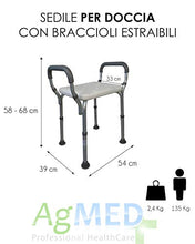 Sgabello bagno, Sgabello doccia regolabile in altezza, Braccioli, Antiscivolo, Grigio