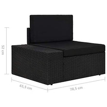 Divano Modulare a 3 Posti, in Polyrattan, 3 Cuscini per Lo Schienale + 3 Cuscini per la Seduta, Nero