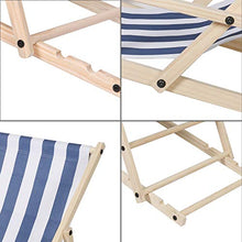 TolleTour Lettino da Giardino Pieghevole Lettino in Legno con braccioli e Cuscini Lettino da Spiaggia Rimovibile per Giardino, terrazza e Balcone 120 kg Max. (Strisce Blu e Bianche)