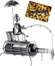 BRUBAKER Portabottiglie dal design"Angler con ombrello"- Con biglietto di auguri