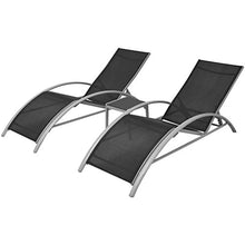 vidaXL Set Lettini Prendisole con Tavolino 3 pz Nero in Alluminio da Giardino