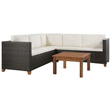 Tidyard Set Salottino a 5 Posti in PE Rattan Regolabile, Divano con Tavolino, 124(65) x 65 x 62 cm, Marrone e Bianco Crema