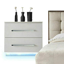 Comodino con 2 cassetti RGB LED e comodino da notte lucido, per camera da letto, soggiorno, 55 x 37 x 50 cm, colore: bianco