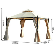 miozzi Gazebo da Giardino Impermeabile con Pannelli Laterali Beige 3x3m