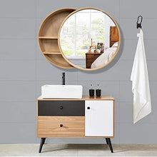 Bathroom mirror HXLQ Armadietto A Specchio, Specchio Rotondo A Parete con Contenitore,Specchio da Bagno in Legno Massello con Design Push-Pull, 50/60 / 70cm