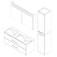 FACKELMANN B.Clever - Set di mobili da bagno, 3 pezzi, 120-150 cm, in frassino con lavabo e vasca in marmo, con specchio a LED