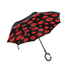 LENNEL - Ombrelli a forma di C con manico rovesciato, doppio strato, antivento, design labbro, con strisce riflettenti di sicurezza notturna