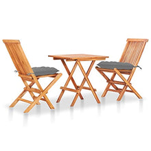 vidaXL Set da Bistrot 3 pz con Cuscini Grigi in Legno Massello di Teak