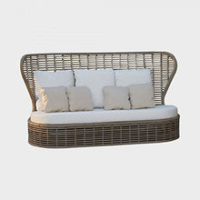 Divano da Giardino L 107 cm - H 115 cm - L 223 cm, Cuscini antimacchia, Intreccio Legno, Resistente all'Usura e agli Agenti atmosferici