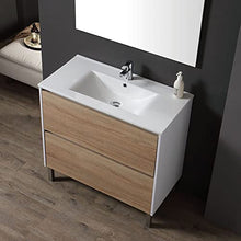 Kiamami Valentina MOBILE BAGNO 90 CM CON LAVABO INTEGRATO BASE BIANCA E ROVERE | LAGUNA