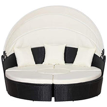 Outsunny Set 5 Pzi Divano Circolare da Giardino, Mobili Componibili Rattan Nero, Tettuccio e Cuscini Beige 180x175x147cm