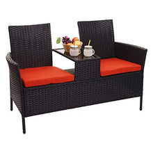Mendler Divano Sofa per l'esterno Doppia Seduta portavivande HWC-E24 polyrattan Nero Cuscini Arancione